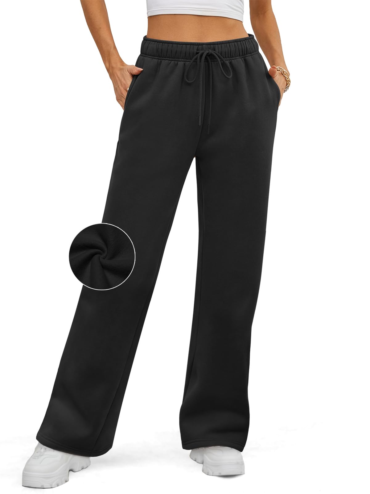 ATHMILE Womens Sweatpants 2024 Baggy Wide Fleece Lined Straight Leg Pants