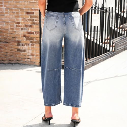Women's Modern Straight Jeans Wide Leg Casual 2024 Boyfriend Cropped Raw Hem Denim Pants Cropped Wide-Leg Jeans