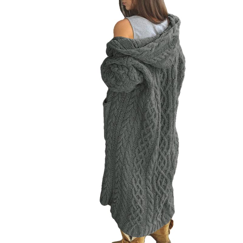 NIUBIA Womens Casual Long Sleeve Open Cardigan Warm Hooded Outwear Coat Cable Knit Long Cardigan Sweaters with Pockets