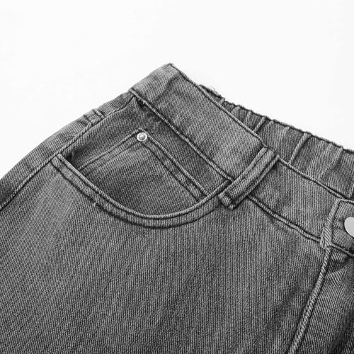 Women's Modern Straight Jeans Wide Leg Casual 2024 Boyfriend Cropped Raw Hem Denim Pants Cropped Wide-Leg Jeans