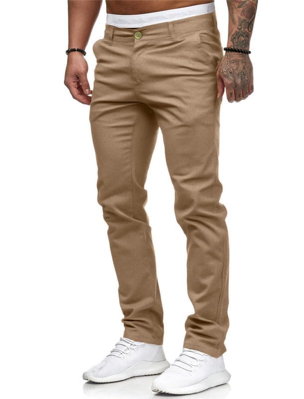 HUNGSON Mens Chinos Slim Fit Stretch Flat-Front Skinny Dress Pants