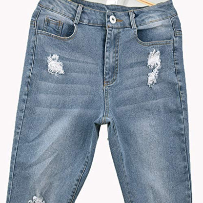 Jeans for Women High Waist Stretch Skinny Jean Button Fly Stretchy Straight Legs Denim Pants Destroyed Denim Pants