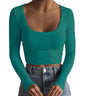 Artfish Women's Square Neck Long Sleeve Ribbed Slim Fitted Casual Basic Crop Top