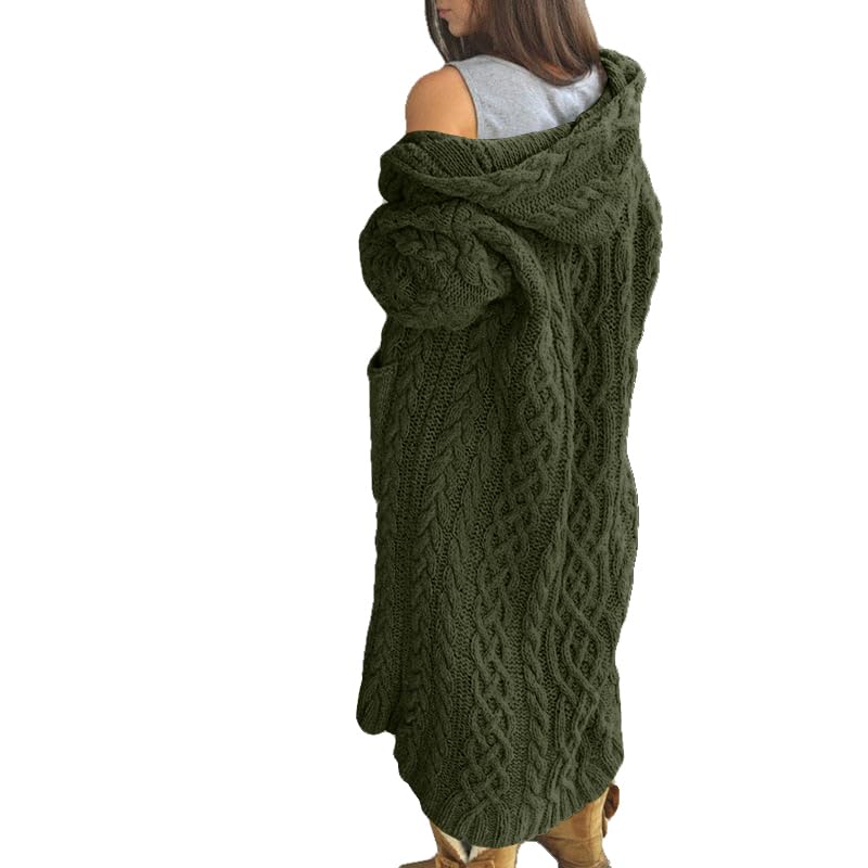 NIUBIA Womens Casual Long Sleeve Open Cardigan Warm Hooded Outwear Coat Cable Knit Long Cardigan Sweaters with Pockets