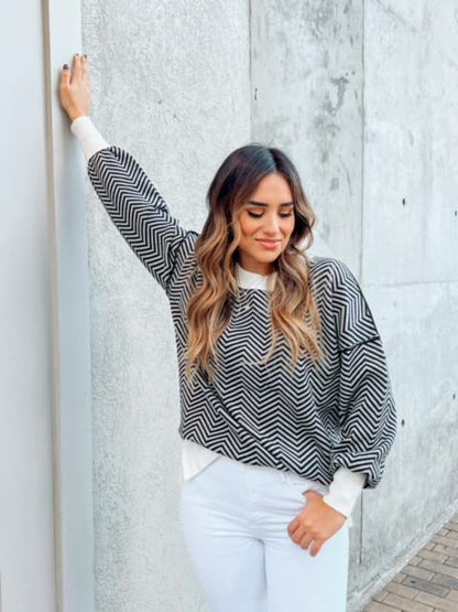 ETCYY Womens Oversized Sweaters Fall 2024 Fashion Clothes Trendy Batwing Sleeve Colorblock Striped Knit Pullover Sweater Tops