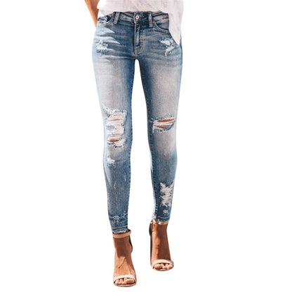 Jeans for Women High Waist Stretch Skinny Jean Button Fly Stretchy Straight Legs Denim Pants Destroyed Denim Pants
