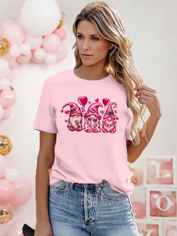 Valentine's Day Shirt for Womens Cute Gnomes T-Shirt Love Heart Printed Shirts Short Sleeve Graphic Tees Tops