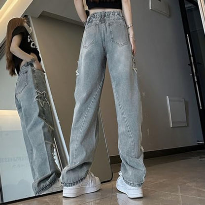 Women's Wide Leg Jeans High Waist Stretchy Classic High Rise Slimming Jeggings Cropped Wide-Leg Jeans