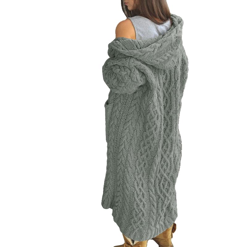 NIUBIA Womens Casual Long Sleeve Open Cardigan Warm Hooded Outwear Coat Cable Knit Long Cardigan Sweaters with Pockets