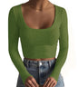 Artfish Women's Square Neck Long Sleeve Ribbed Slim Fitted Casual Basic Crop Top