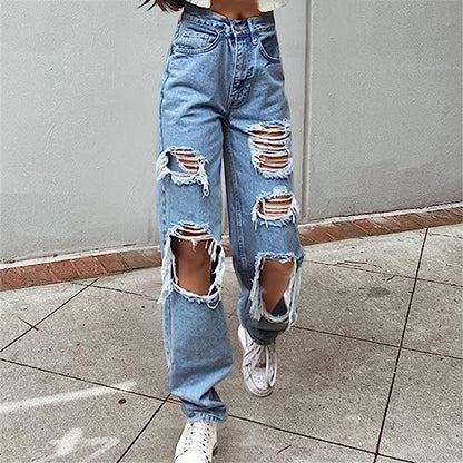 Jeans for Women High Waist Stretch Skinny Jean Button Fly Stretchy Straight Legs Denim Pants Destroyed Denim Pants