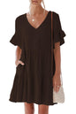 nclook Women's Summer Casual Dress Sweet & Cute V-Neck Mini Dress with Pocket Short Sleevele Ruffle Dress
