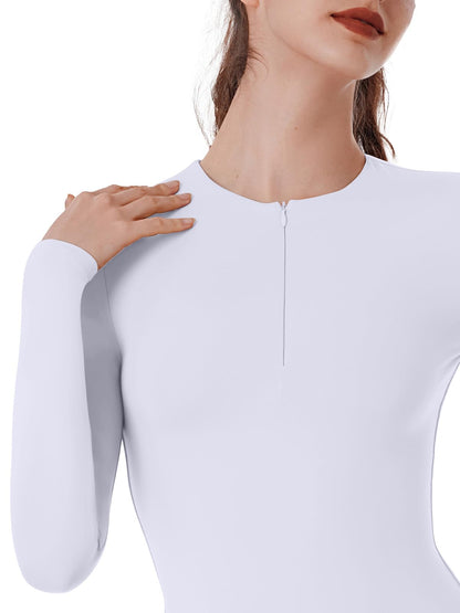 REORIA Double Lined Quarter Zip Sexy V Neck Long Sleeve Cropped Top Going Out Tops for Womens Fall Fashion 2024