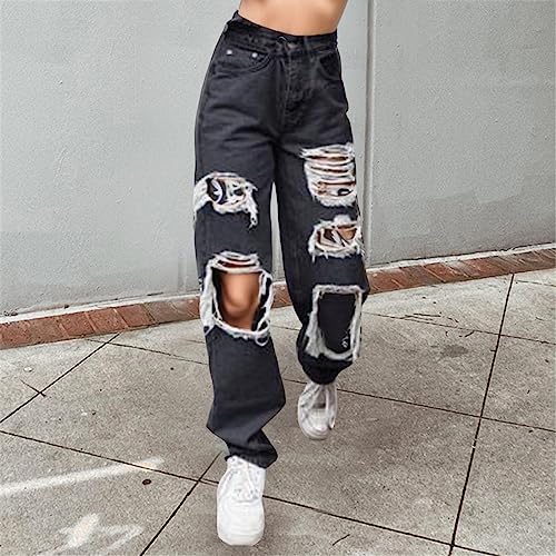 Jeans for Women High Waist Stretch Skinny Jean Button Fly Stretchy Straight Legs Denim Pants Destroyed Denim Pants