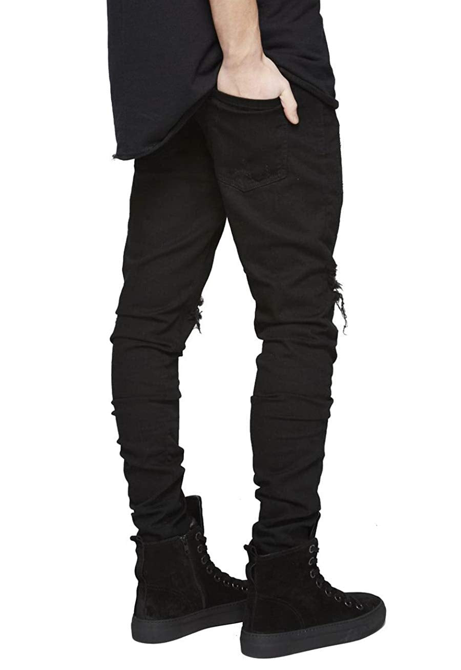 Men's Ripped Skinny Stretch Distressed Destroyed Slim Jeans Denim Pants