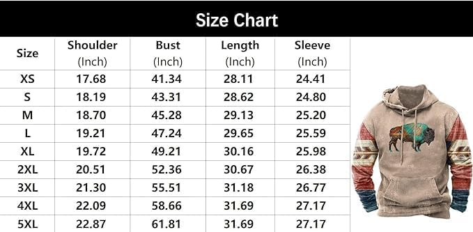 PORCLAY Mens Aztec Hoodie Western Cowboy Hooded Sweatshirt Country Graphic Print Oversized Pullover Shirts with Pocket