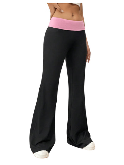 Floerns Women's Color Block Bell Bottom Trousers Low Waist Flare Leg Pants