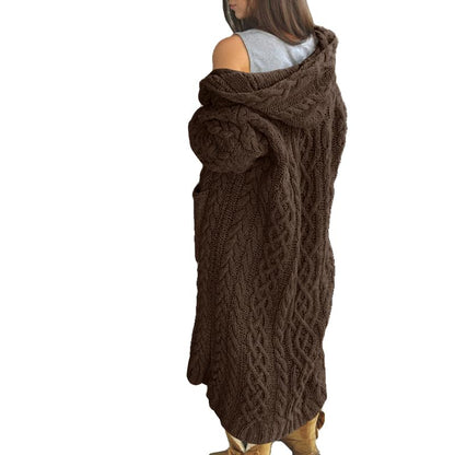NIUBIA Womens Casual Long Sleeve Open Cardigan Warm Hooded Outwear Coat Cable Knit Long Cardigan Sweaters with Pockets