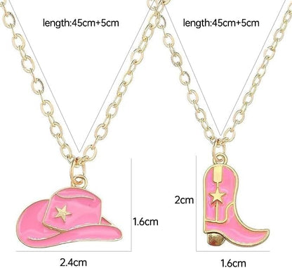 Cowboy Boot Necklace Gold Cowgirl for Women Plated Layered Hat Boots Pendant preppy Necklaces Texas Charm Morgan Coastal Disco Concert Western Style Pink Country Girl Jewelry Cosplay Gift for Boy Male