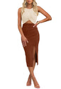 oten Women's Casual Sleeveless Cutout Twist Front Side Slit Ribbed Knit Party Bodycon Midi Dresses