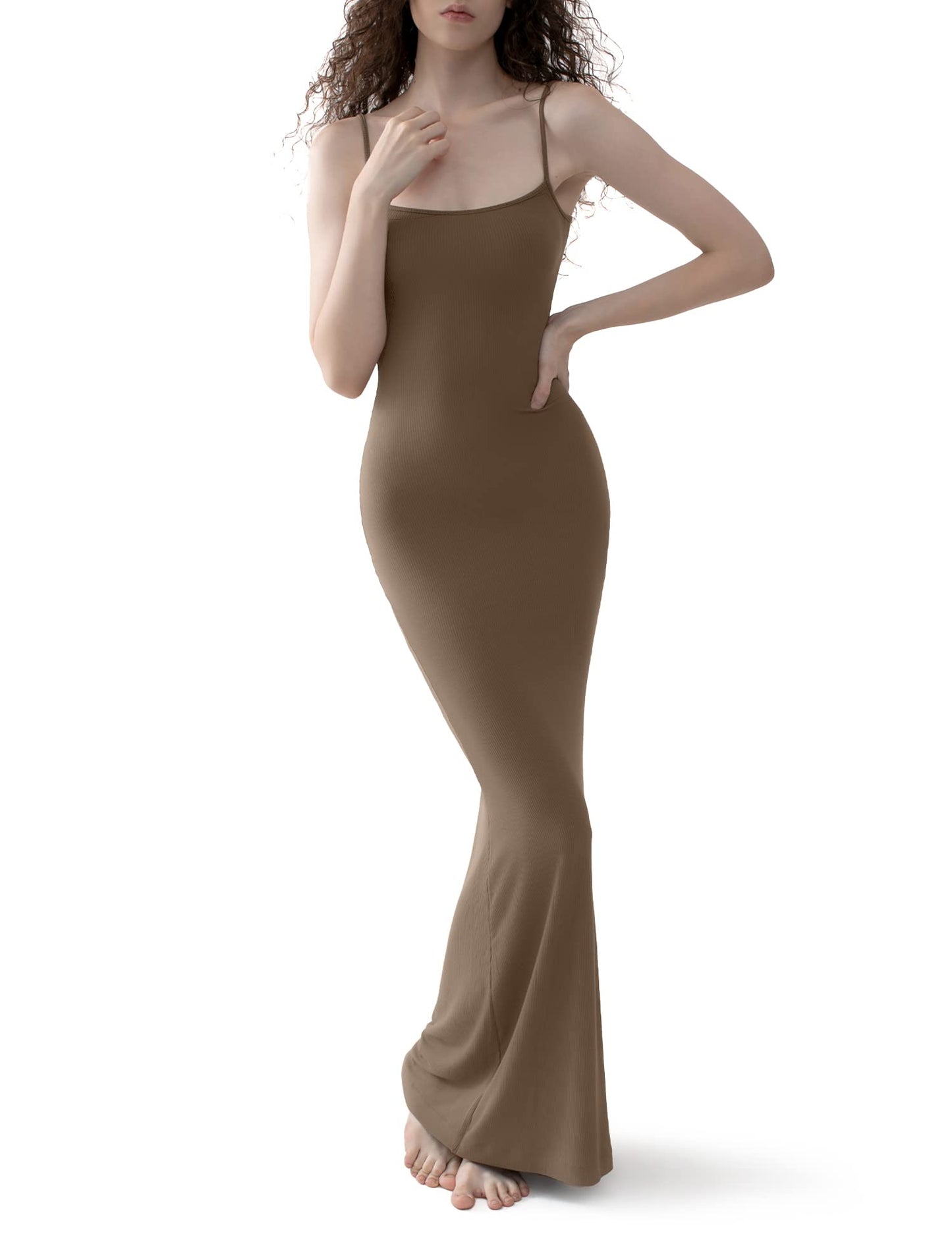 PUMIEY Women's Slip Maxi Dress Sexy Ribbed Bodycon Dresses Long Dress