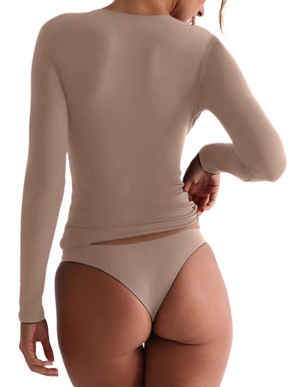 REORIA Double Lined Quarter Zip Sexy V Neck Long Sleeve Cropped Top Going Out Tops for Womens Fall Fashion 2024