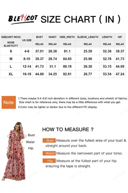 BLENCOT Womens Casual Boho Deep V Neck Short Sleeve Long Dress