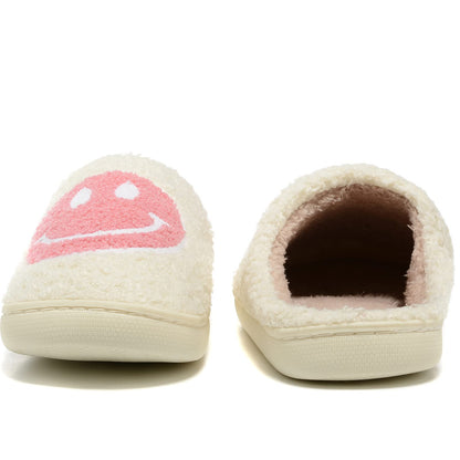 Retro Fuzzy Face Slippers for Women Men, Retro Soft Fluffy Warm Home Non-Slip Couple Style Casual Smile Face Slippers Indoor Outdoor Anti-Skid Warm Cozy Foam Slide Fuzzy Slides with Soft Memory Foam Shoes