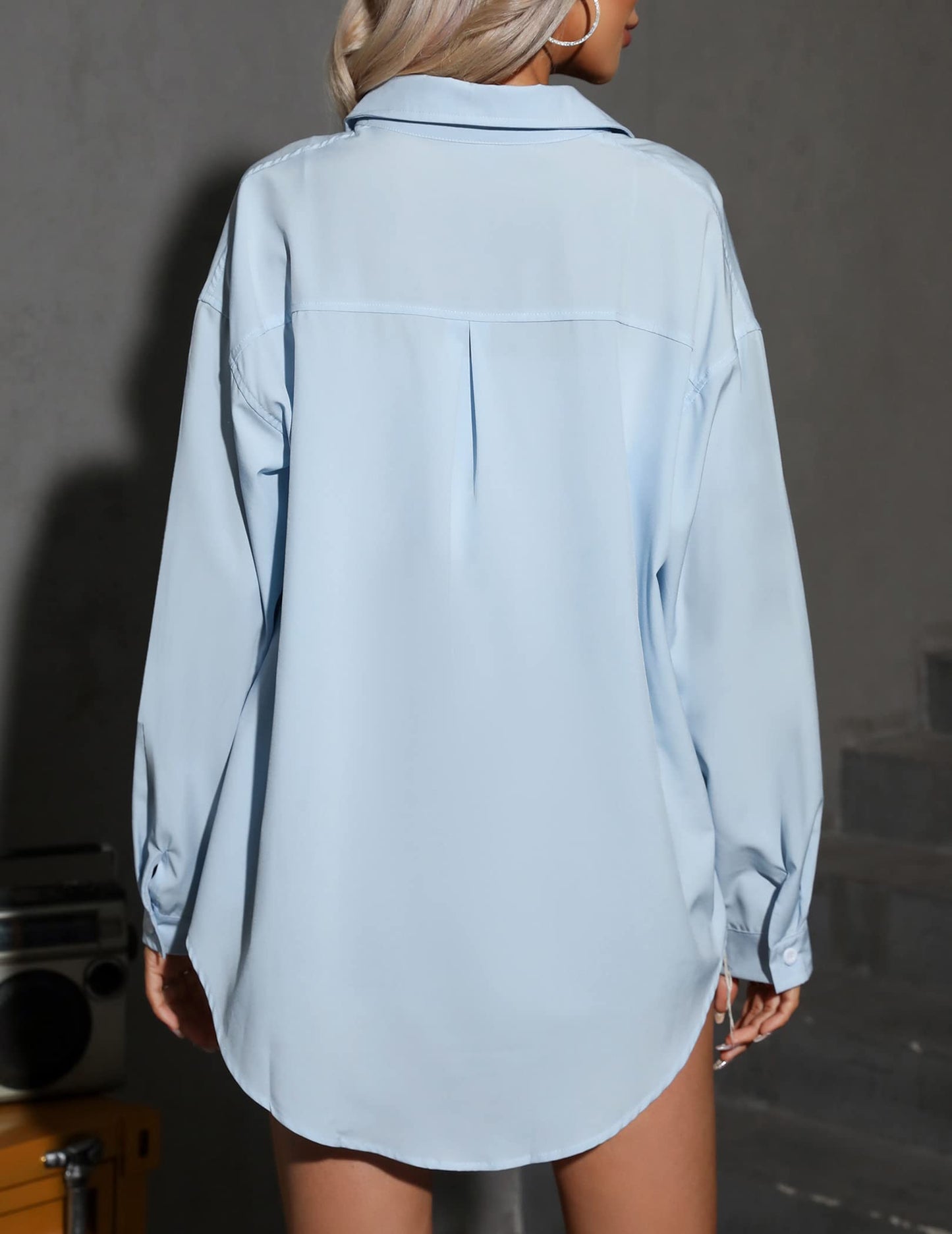 HOTOUCH Women Oversized Button Down Shirts Office Drop Shoulder Blouse Long Sleeve Boyfriend Dress Shirt with Pockets