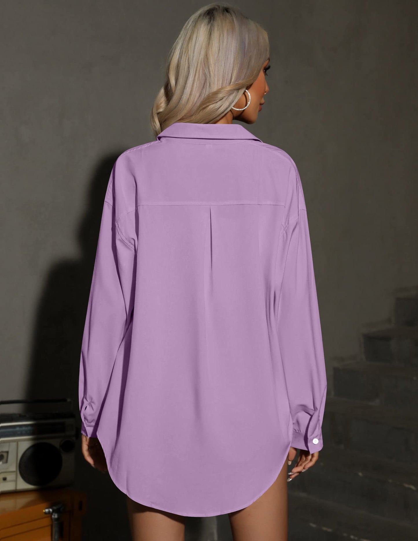 HOTOUCH Women Oversized Button Down Shirts Office Drop Shoulder Blouse Long Sleeve Boyfriend Dress Shirt with Pockets