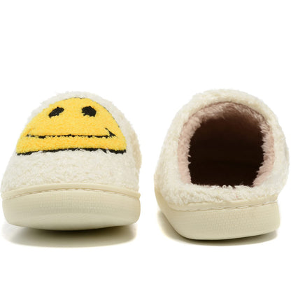 Retro Fuzzy Face Slippers for Women Men, Retro Soft Fluffy Warm Home Non-Slip Couple Style Casual Smile Face Slippers Indoor Outdoor Anti-Skid Warm Cozy Foam Slide Fuzzy Slides with Soft Memory Foam Shoes