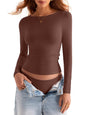 Womens Double Lined Boat Neck Tops Long Sleeve Shirts Fitted Basic Tight Tee Fall Shirts 2025