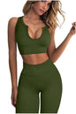 QINSEN Workout Outfits for Women 2 Piece Ribbed Seamless Crop Tank High Waist Yoga Leggings Sets