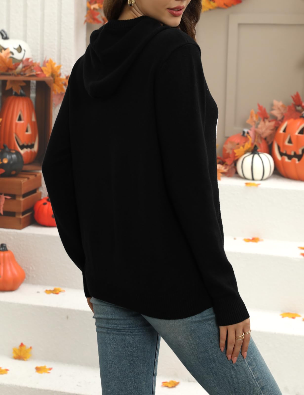 CiCiBird Women Fall Hoodies Sweater Knit V Neck Tops Oversized Fashion Pullover Casual Long Sleeve Shirts with Pockets