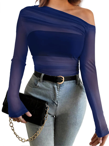 WIHOLL Womens Mesh Sheer Tops Sexy Crew Neck Summer Loose FIt Party Clubwear Shirts
