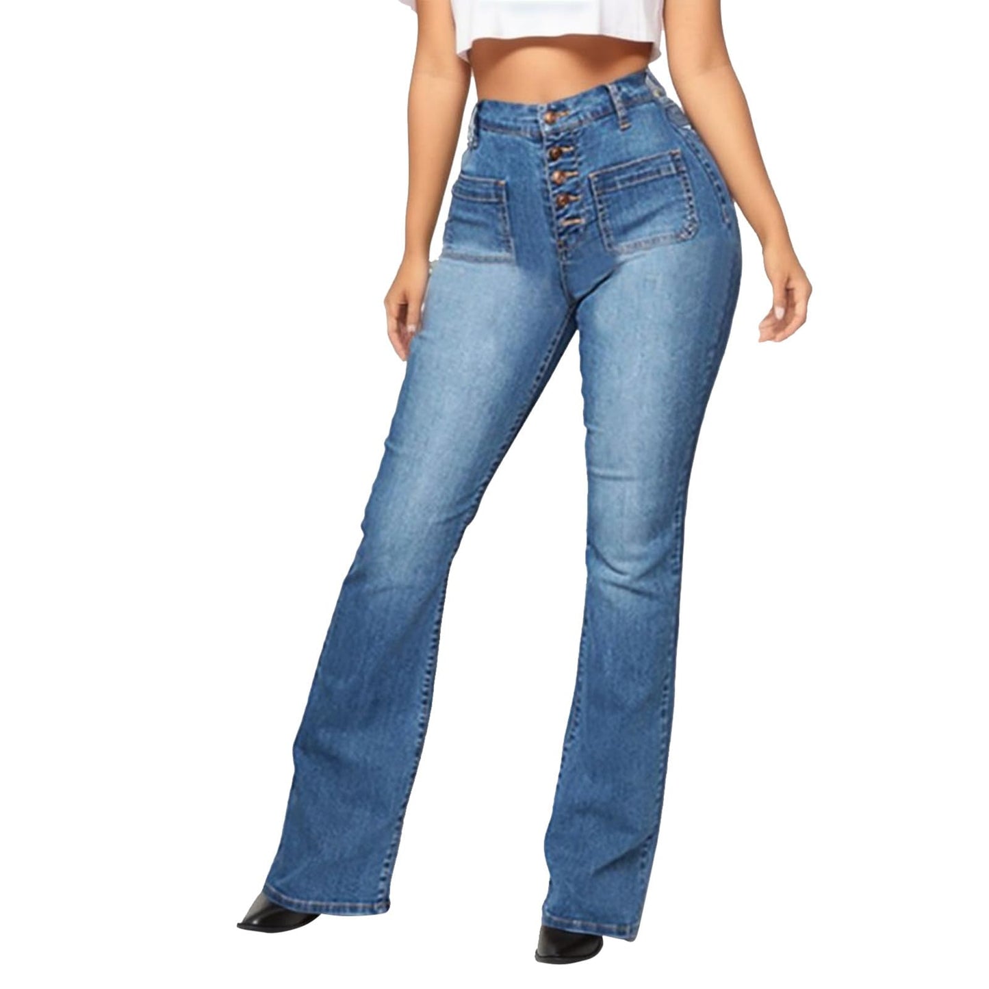Women's Wide Leg Jeans High Waist Stretchy Classic High Rise Slimming Jeggings Cropped Wide-Leg Jeans