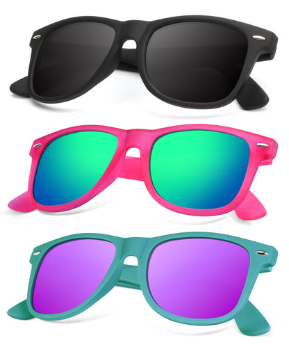 KALIYADI Polarized Sunglasses for Men and Women Matte Finish Sun glasses Color Mirror Lens UV Blocking (3 Pack)