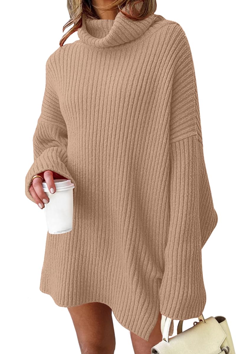 LILLUSORY Womens Turtleneck Oversized Long Sweater Dress 2024 Plus Size Tunic Pullover Knit Fall Dresses