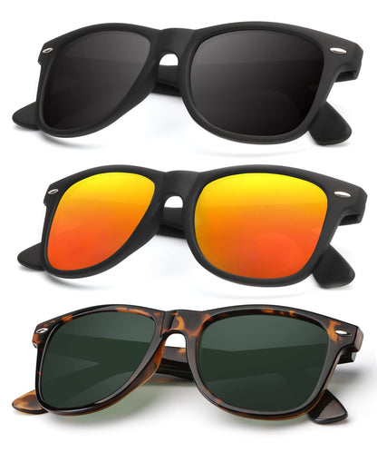 KALIYADI Polarized Sunglasses for Men and Women Matte Finish Sun glasses Color Mirror Lens UV Blocking (3 Pack)