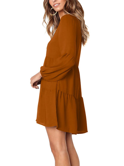 Amoretu Women Summer Tunic Dress V Neck Casual Loose Flowy Swing Shift Dress