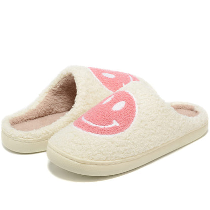 Retro Fuzzy Face Slippers for Women Men, Retro Soft Fluffy Warm Home Non-Slip Couple Style Casual Smile Face Slippers Indoor Outdoor Anti-Skid Warm Cozy Foam Slide Fuzzy Slides with Soft Memory Foam Shoes
