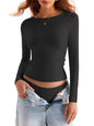 Womens Double Lined Boat Neck Tops Long Sleeve Shirts Fitted Basic Tight Tee Fall Shirts 2025