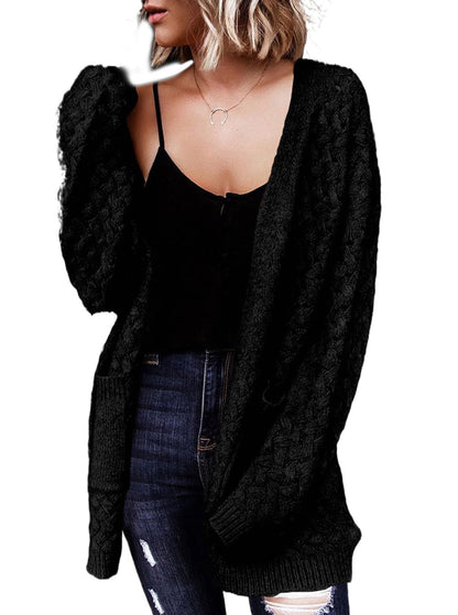 Dokotoo Women's 2024 Fashion Casual Open Front Long Sleeve Chunky Cable Knit Cardigans Sweaters Outerwear Coats with Pockets
