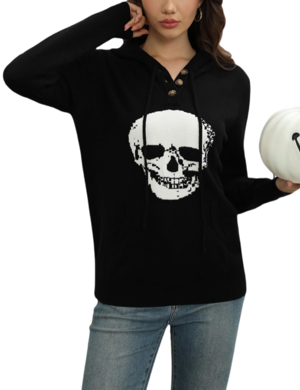 CiCiBird Women Fall Hoodies Sweater Knit V Neck Tops Oversized Fashion Pullover Casual Long Sleeve Shirts with Pockets