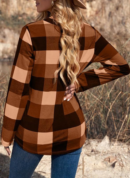 Dokotoo Womens Basic Casual V Neck Plaid Print Cotton Cuffed Long Sleeve Work Tops Blouses Shirts S-3XL