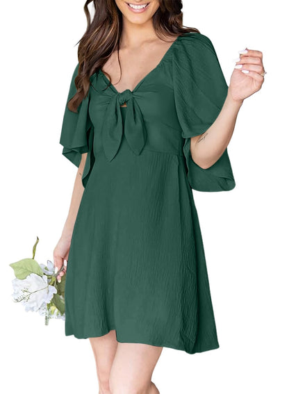 Dokotoo Womens Dresses 2024 Fall Summer Deep V Neck Elegant Bow tie Mini Dress S-XL