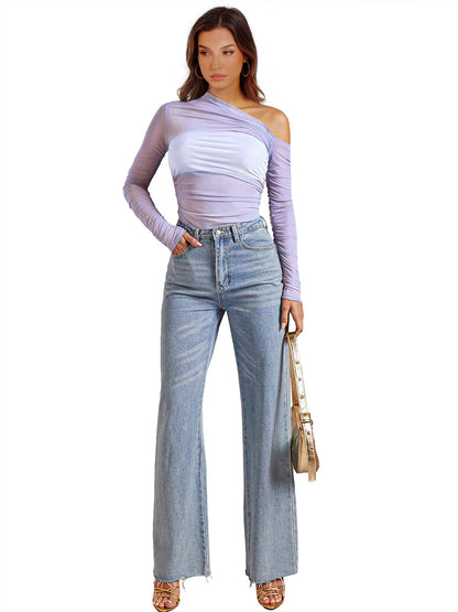 WIHOLL Womens Mesh Sheer Tops Sexy Crew Neck Summer Loose FIt Party Clubwear Shirts