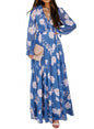 BLENCOT Womens Casual Boho Deep V Neck Short Sleeve Long Dress