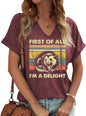 TIXOM Womens Summer V Neck Shirt Funny Letter Printed Graphic Short Sleeve Tee Casual Loose Fit Holiday Tops
