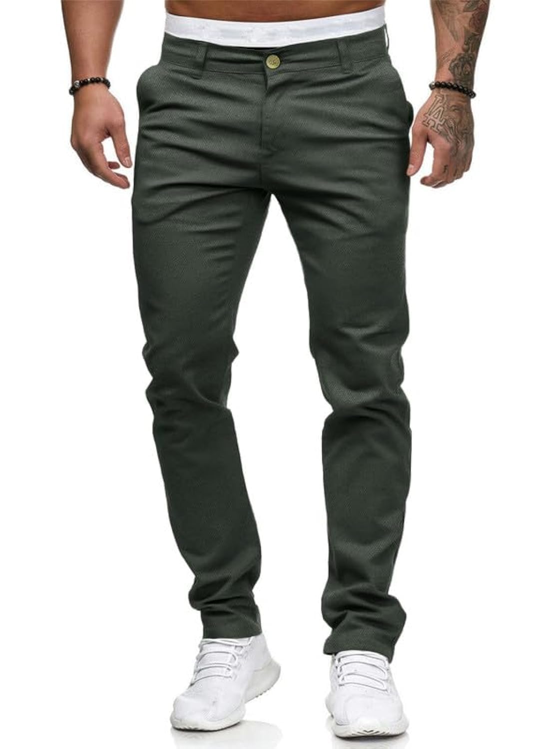HUNGSON Mens Chinos Slim Fit Stretch Flat-Front Skinny Dress Pants